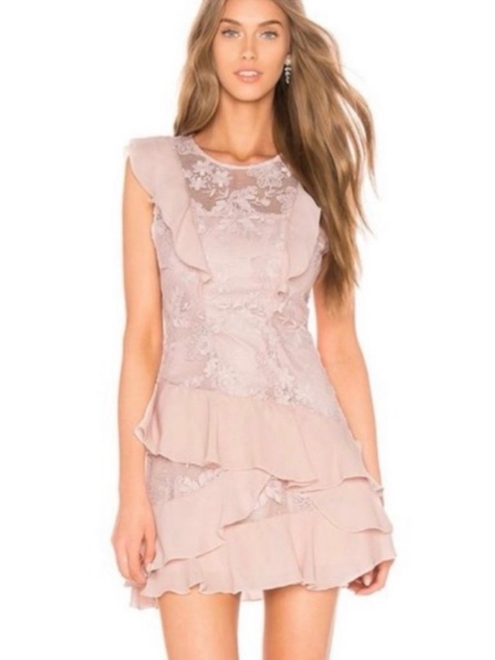 Parker Gabriel Dusty Light Pink Lace Ruffle Mini Dress Size 10